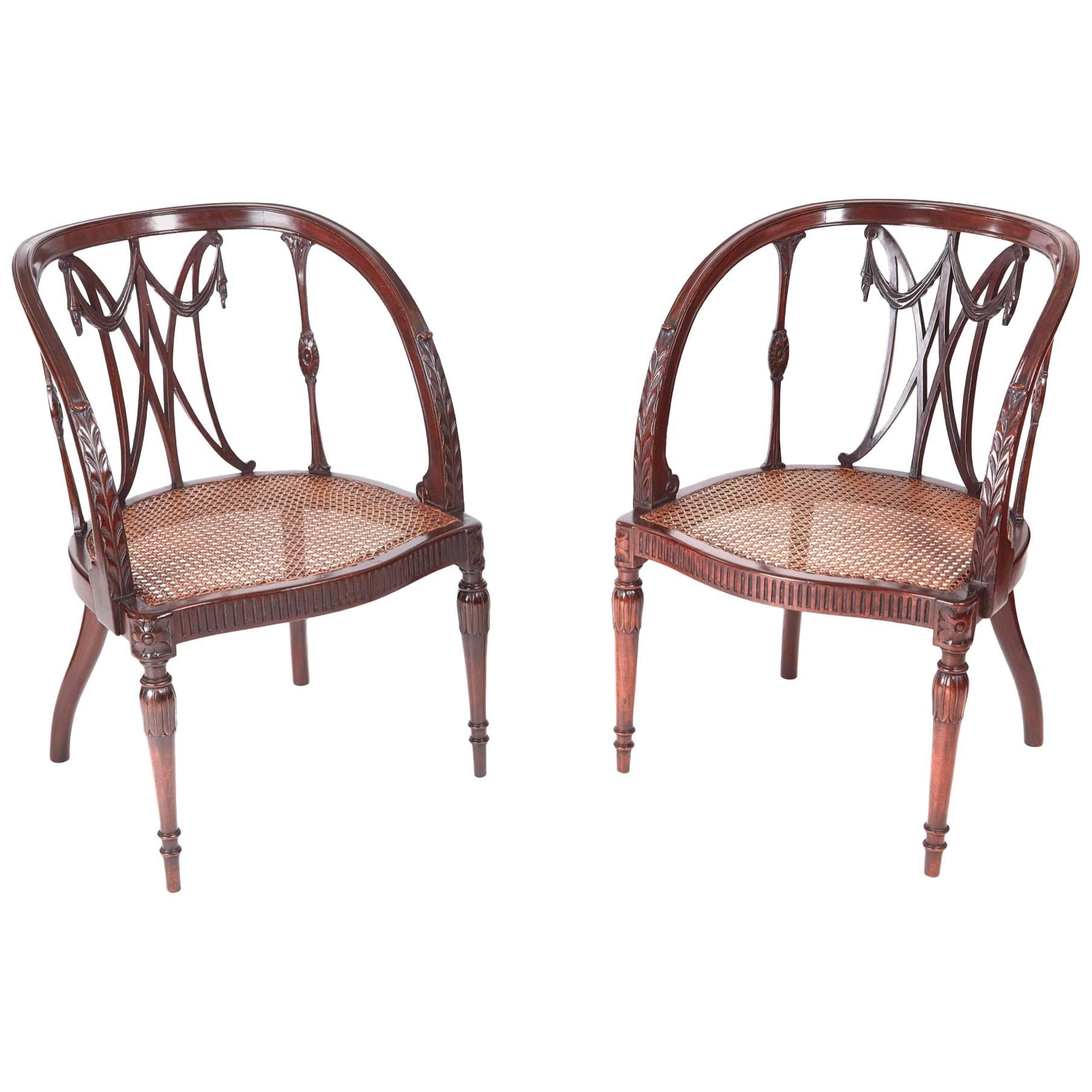 Fine Pair of Antique Mahogany Hepplewhite Style Library Chairs