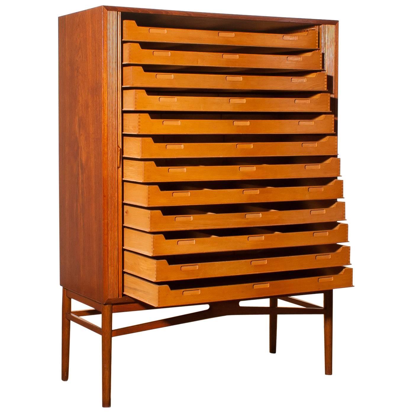 1950s, Teak Tambour Archive Cabinet by Carl-Axel Acking