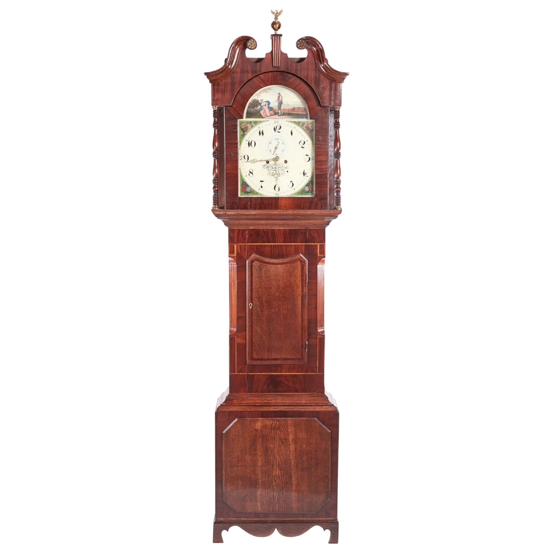 Antique Mahogany and Oak 8 Day Painted Face Longcase Clock, W Helliwell Leeds