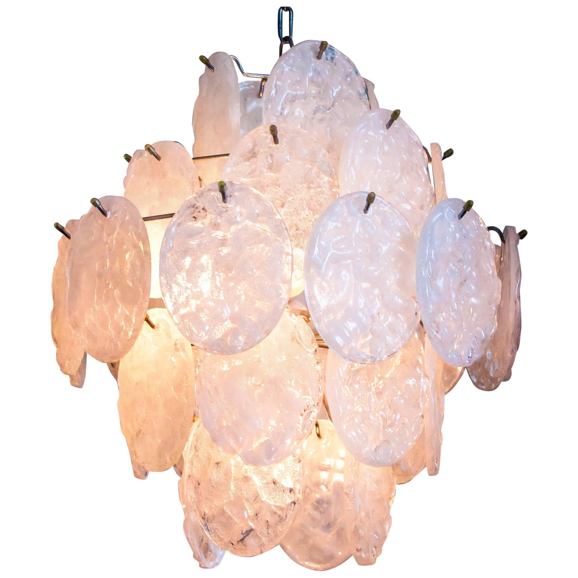 Kalmar Style Melting Ice Glass Ballroom Chandelier Ceiling Lamp, circa 1970