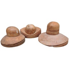 Three French Wood Milliner Hat Block Forms, circa 1930