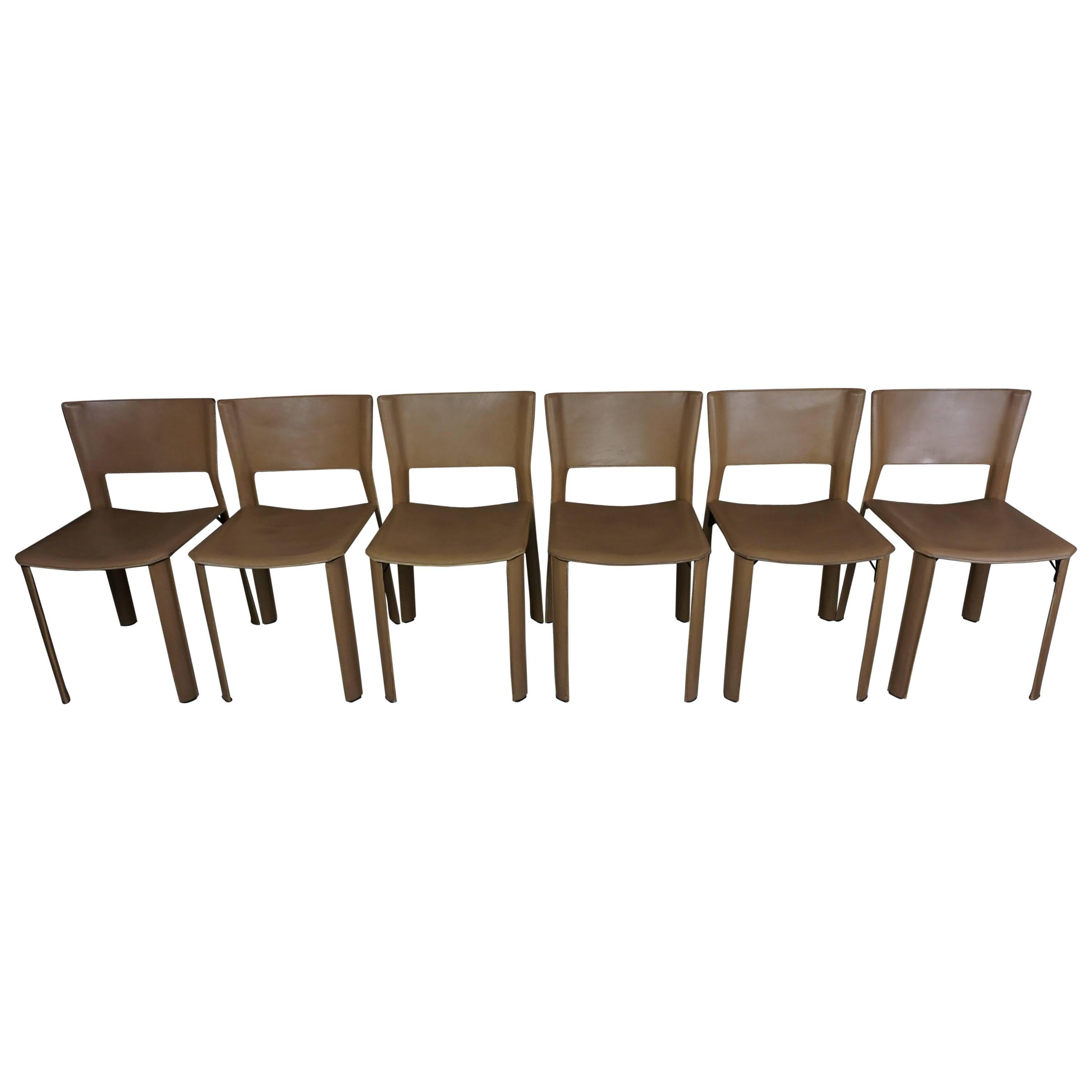 Set of Six Italian Design Leather Chairs for Fasem International