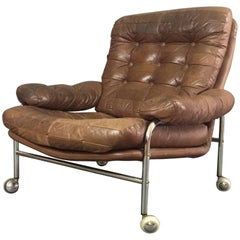 Scandinavian 1970s Leather and Chrome Lounge Chair