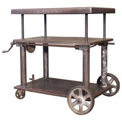 Bar Cart, Rolling Table Vintage Industrial Adjustable Steel Metal