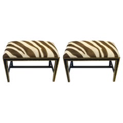 Zebra Printed Hide Pair of Ottomans or Benches, with Brass Nailhead Detailing
