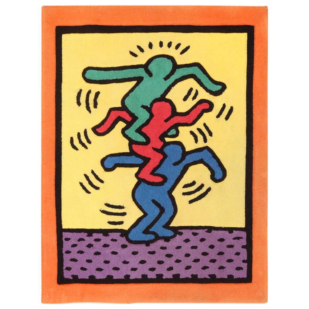 Small Size Vintage American Rug Designed by Keith Haring. Size: 3 ft x 4 ft 