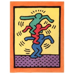 Tapis américain vintage de petite taille conçu par Keith Haring. Taille : 3 pieds x 4 pieds