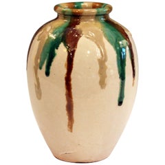 Awaji Pottery Art Deco Vase in Tricolor Drip Glaze