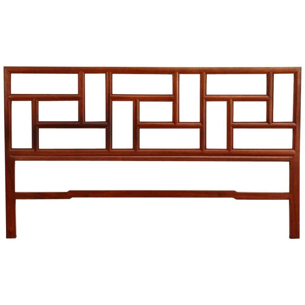 Midcentury Chinese Carved Hardwood Geometric Headboard