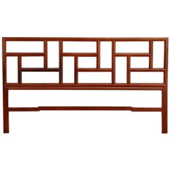 Midcentury Chinese Carved Hardwood Geometric Headboard