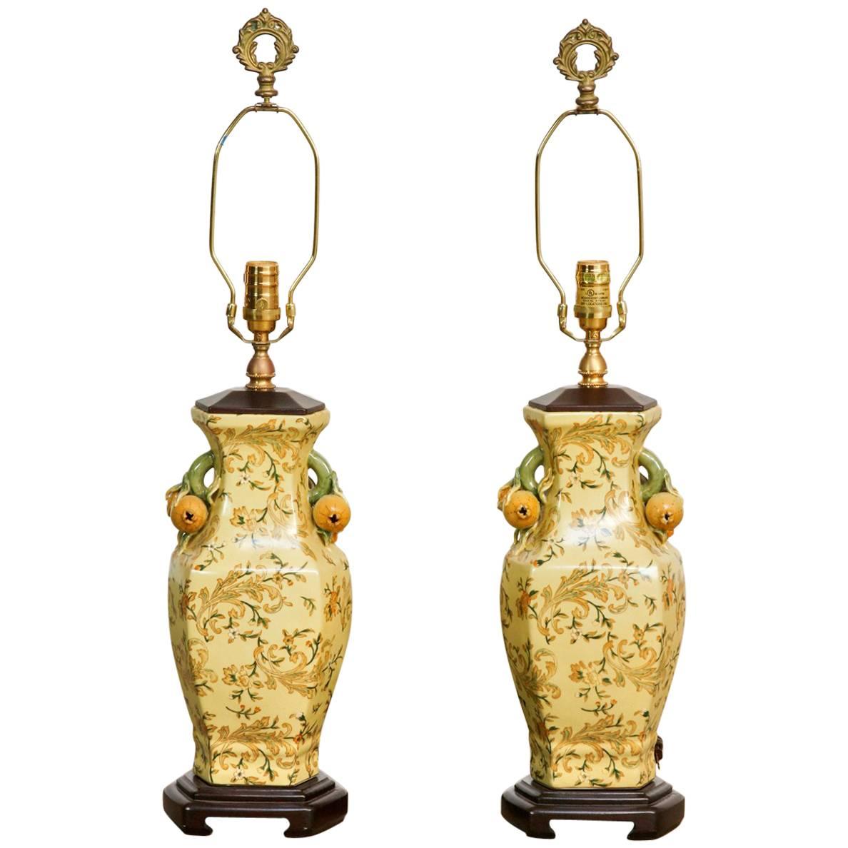 Pair of Chinoiserie Porcelain Vase Table Lamps by Bradburn
