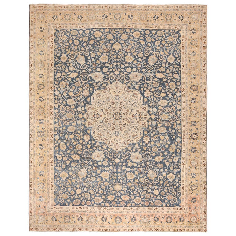 Antique Navy Background Tabriz Persian Rug at 1stdibs