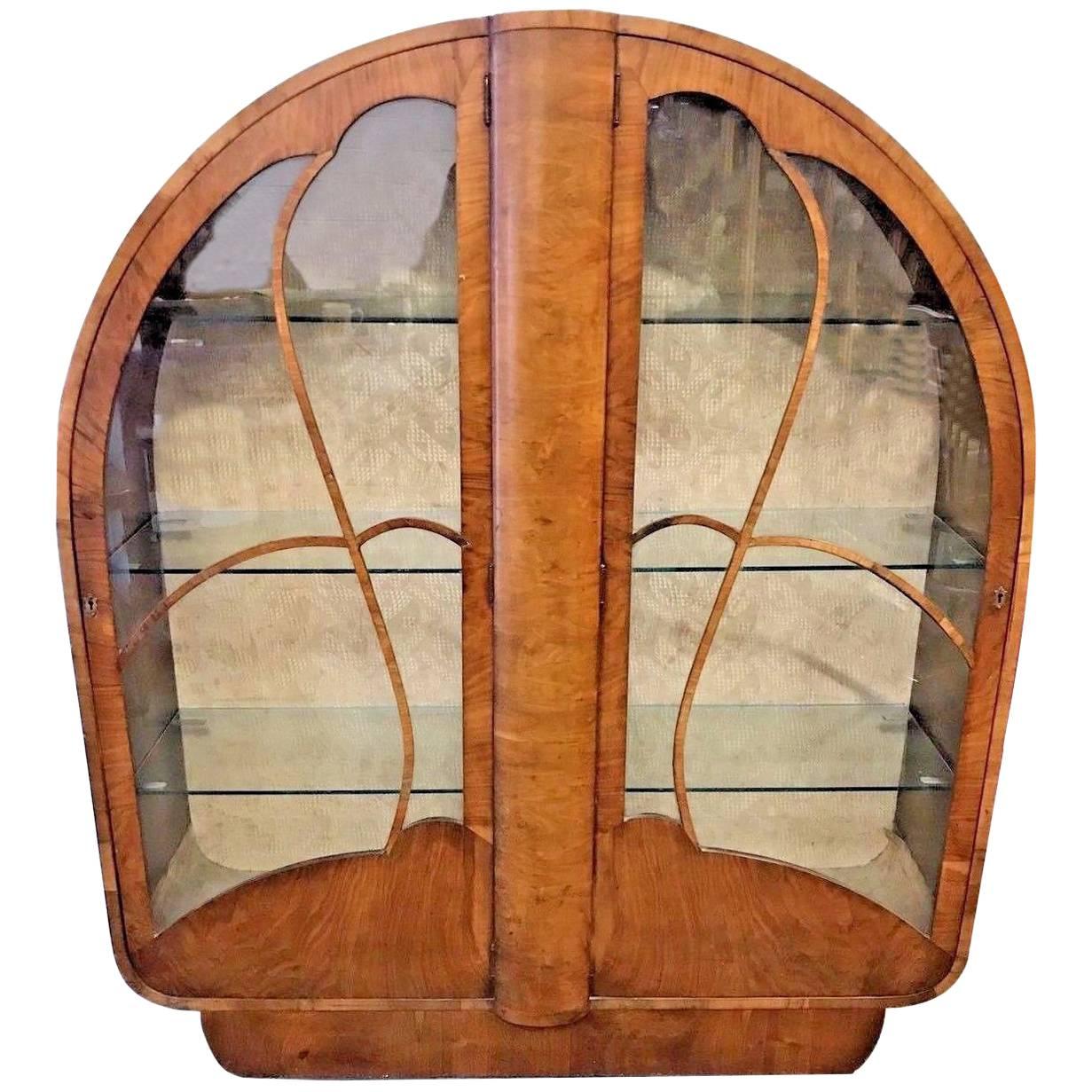 English 1930s Art Deco Display Cabinet in Walnut