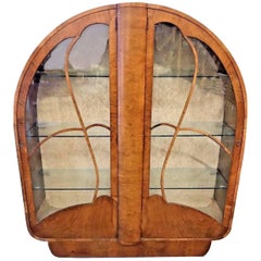 English 1930s Art Deco Display Cabinet in Walnut