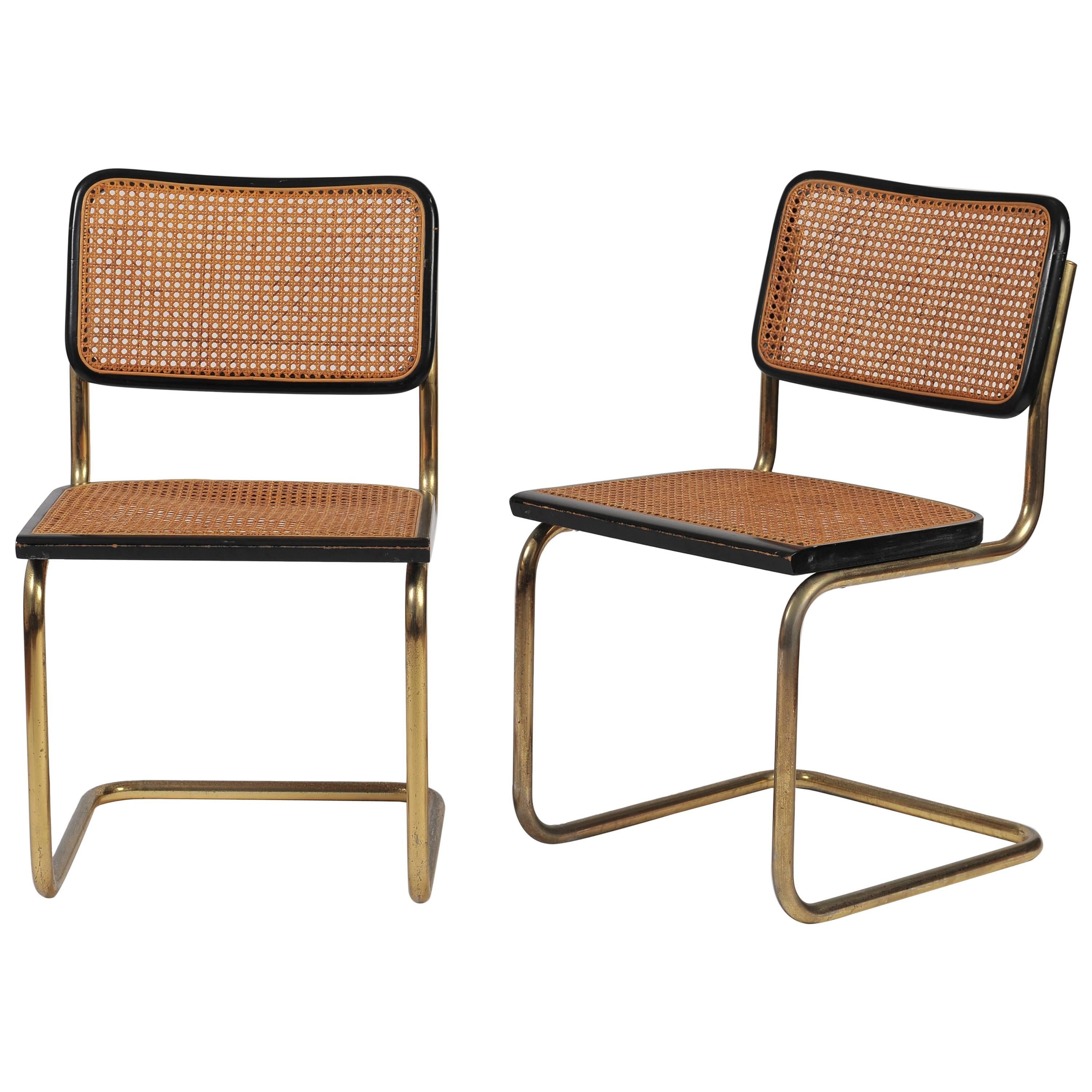Pair of Gold and Cane Cesca Chairs by Marcel Breuer, 1928