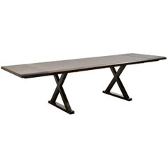 Modern Solid Wood Trestle Dining Table with X-Base Legs