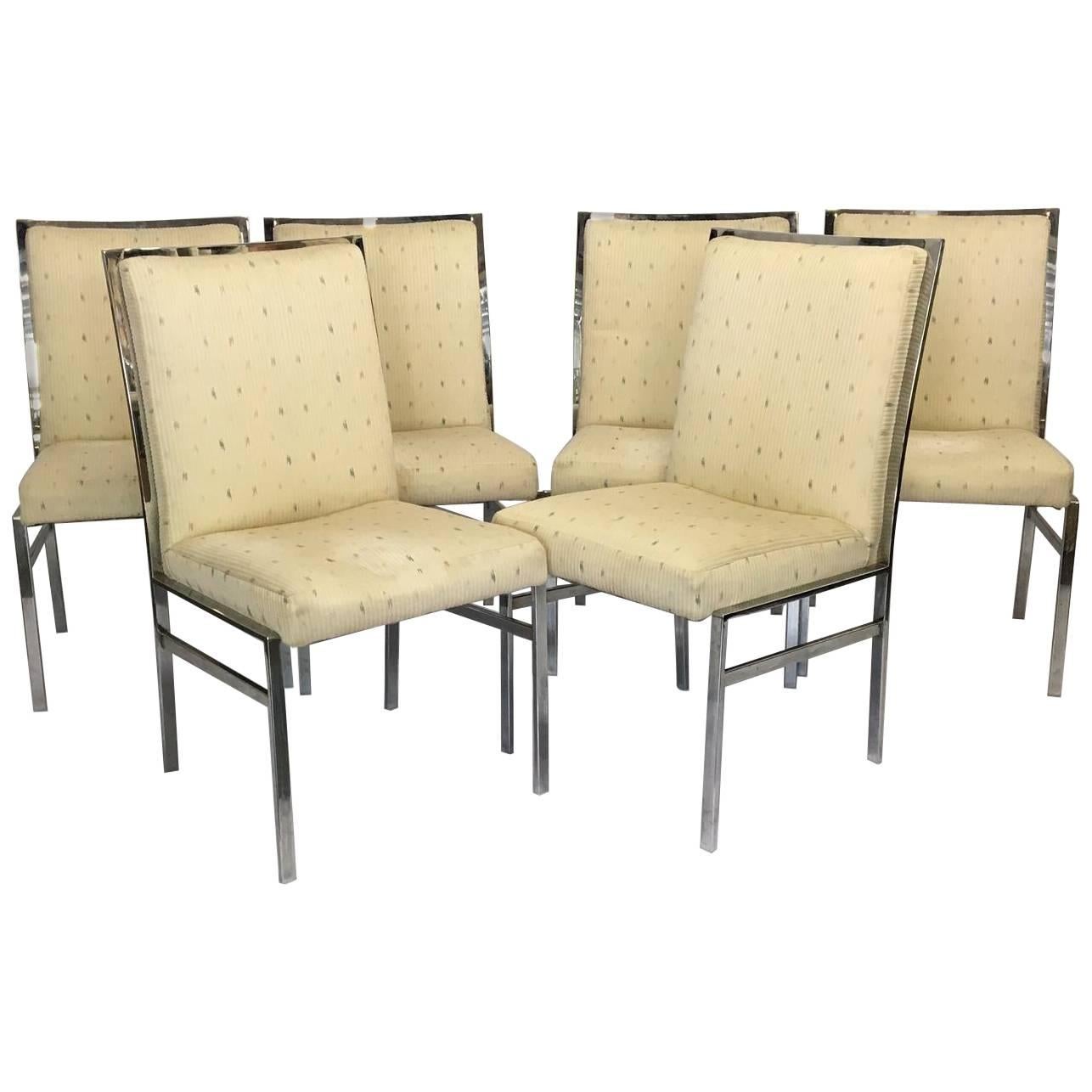 Chrome Upholstered Dining Chairs after Milo Baughman