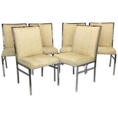 Chrome Upholstered Dining Chairs after Milo Baughman