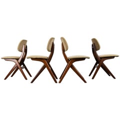 Set of Four Teak Pelican Dining Chairs, Louis Van Teeffelen for Webe 1960 Brown