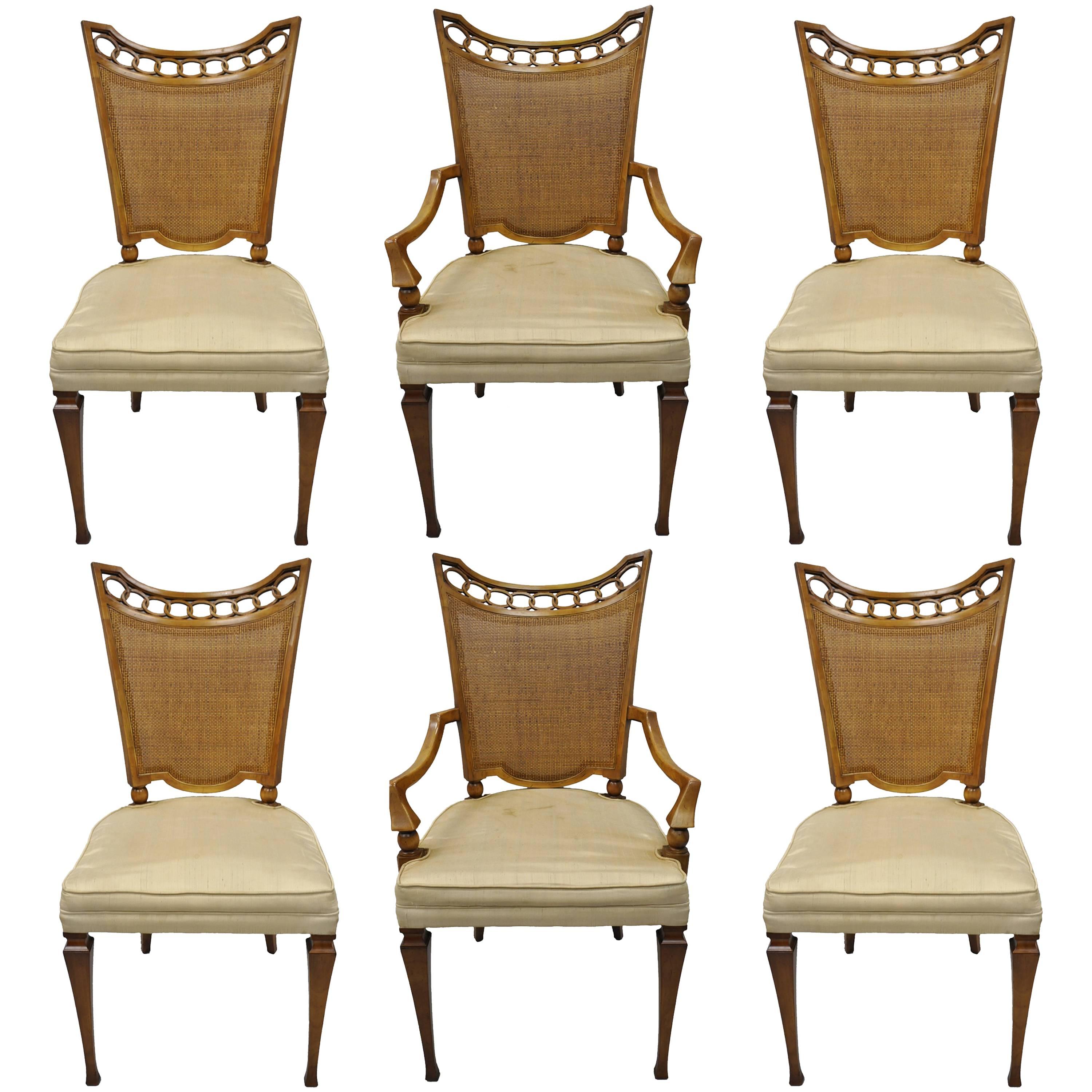 John Widdicomb Hollywood Regency French Style Cane Back Dining Chairs Set of Six