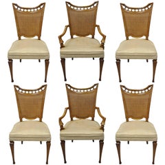 John Widdicomb Hollywood Regency French Style Cane Back Dining Chairs Set of Six