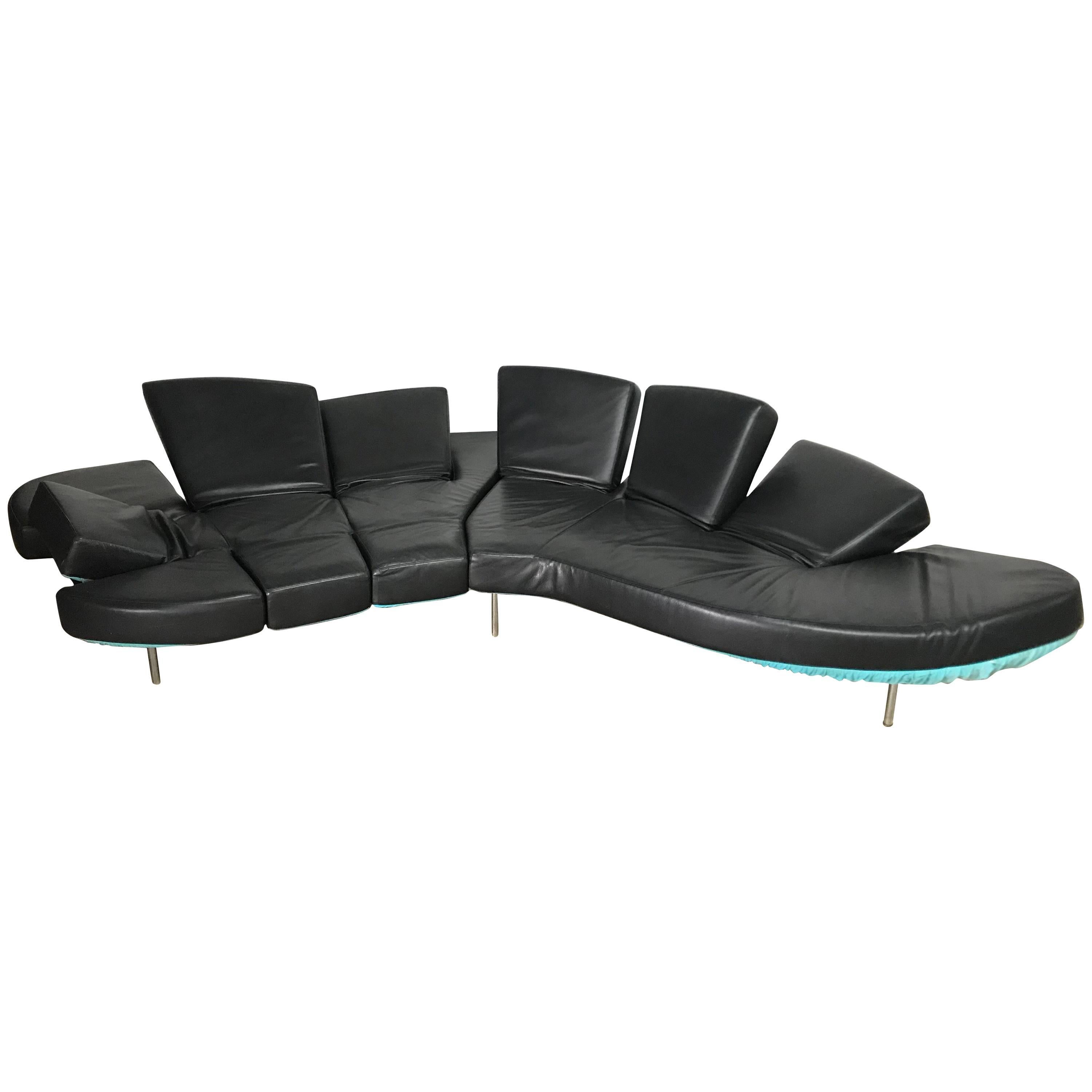 Black Leather "Flap" Sofa by Francesco Binfare for Edra