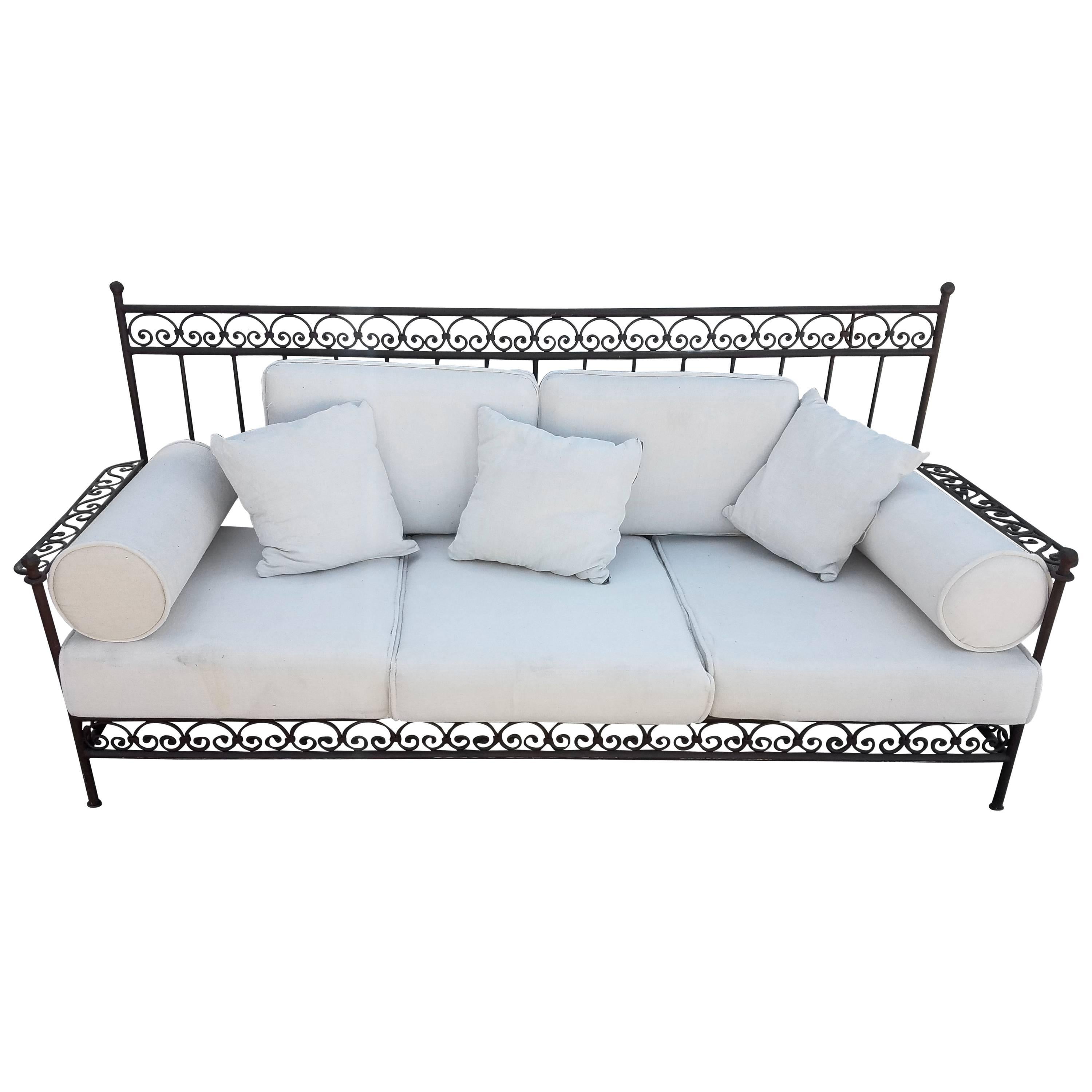 Moroccan Handmade Wrought Iron Bench, Three Seats For Sale
