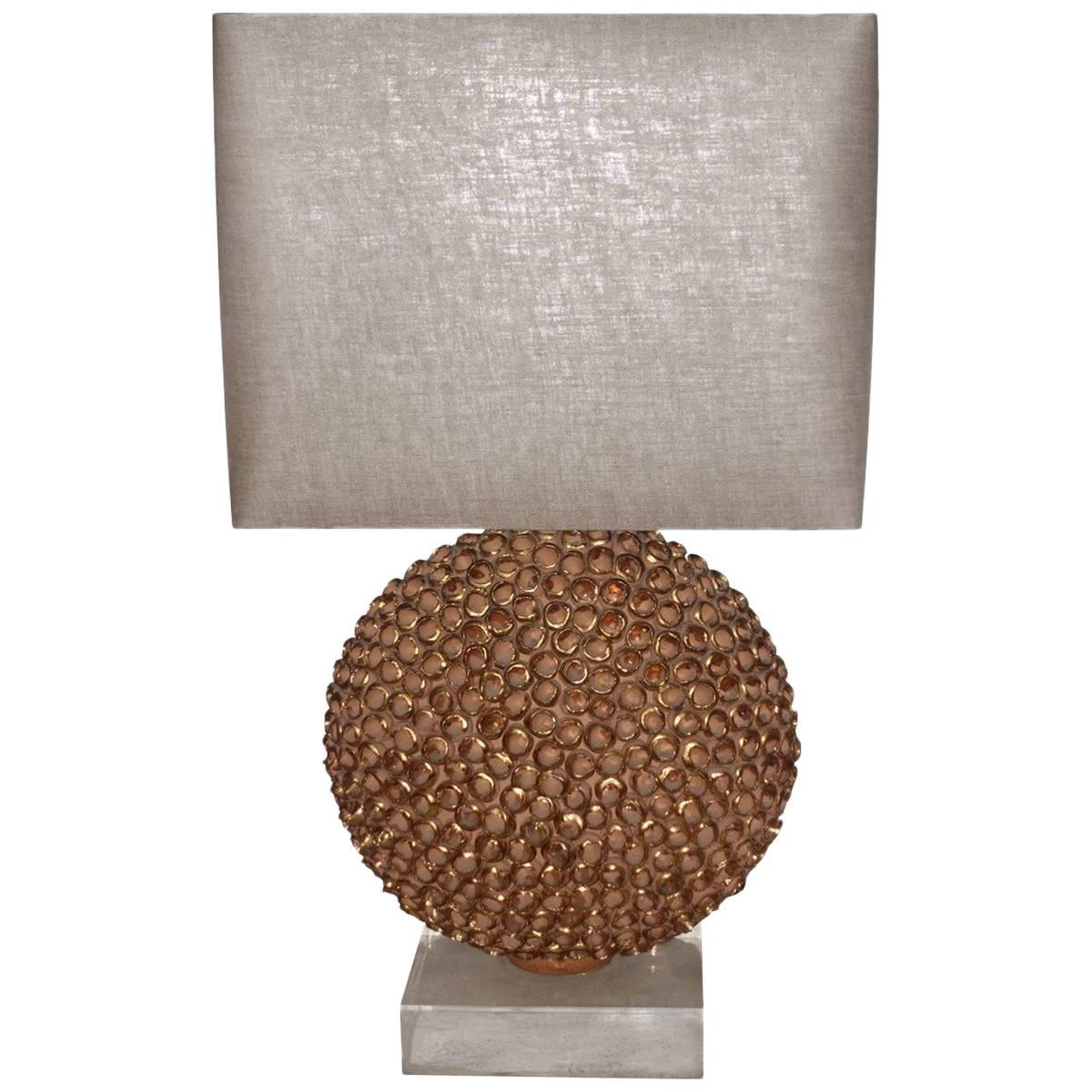 Gold Leaf Trimmed Terracotta Sphere Single Lamp, France, Contemporary