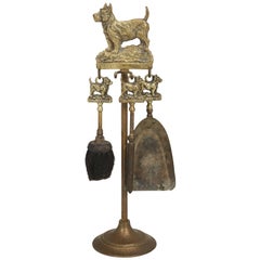 Antique French Fireplace Tool Set with a Dog Motif