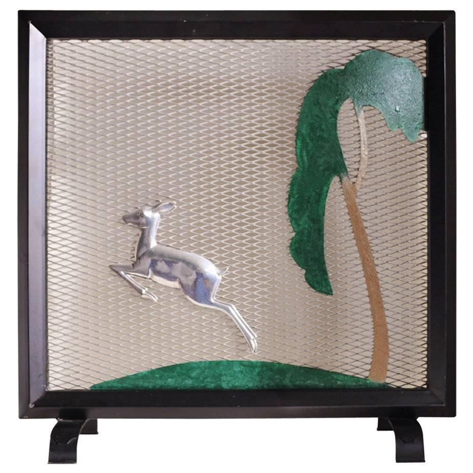 English Art Deco Polychrome Aluminum Figural Fire Screen