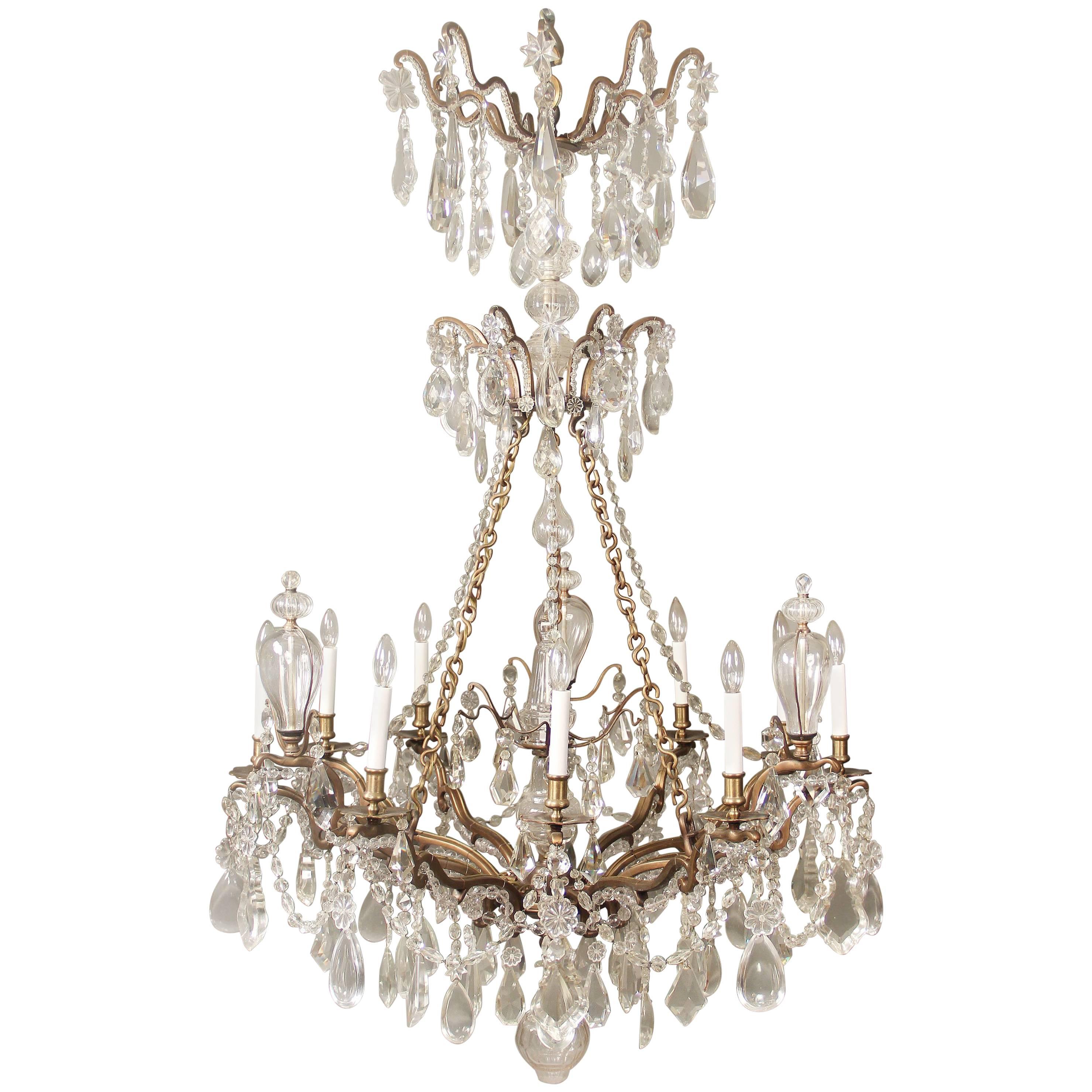 Exceptional Late 19th Century Bronze and Crystal Ten-Light Chandelier