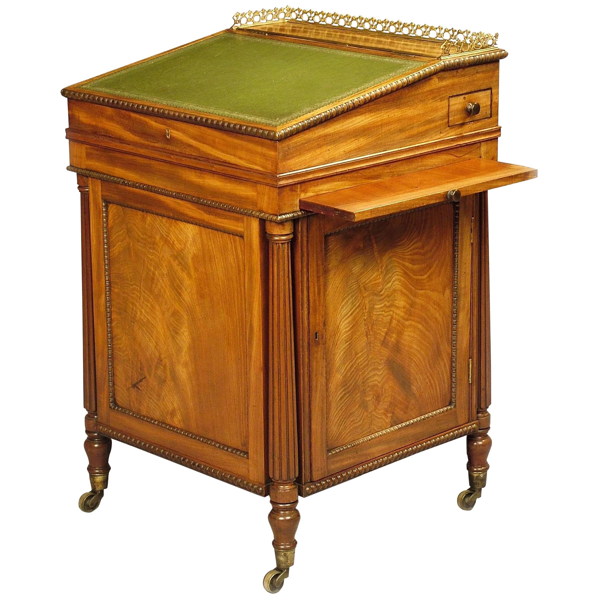 Georgian Period Mahogany Davenport Desk with Green Leather Writing Surface