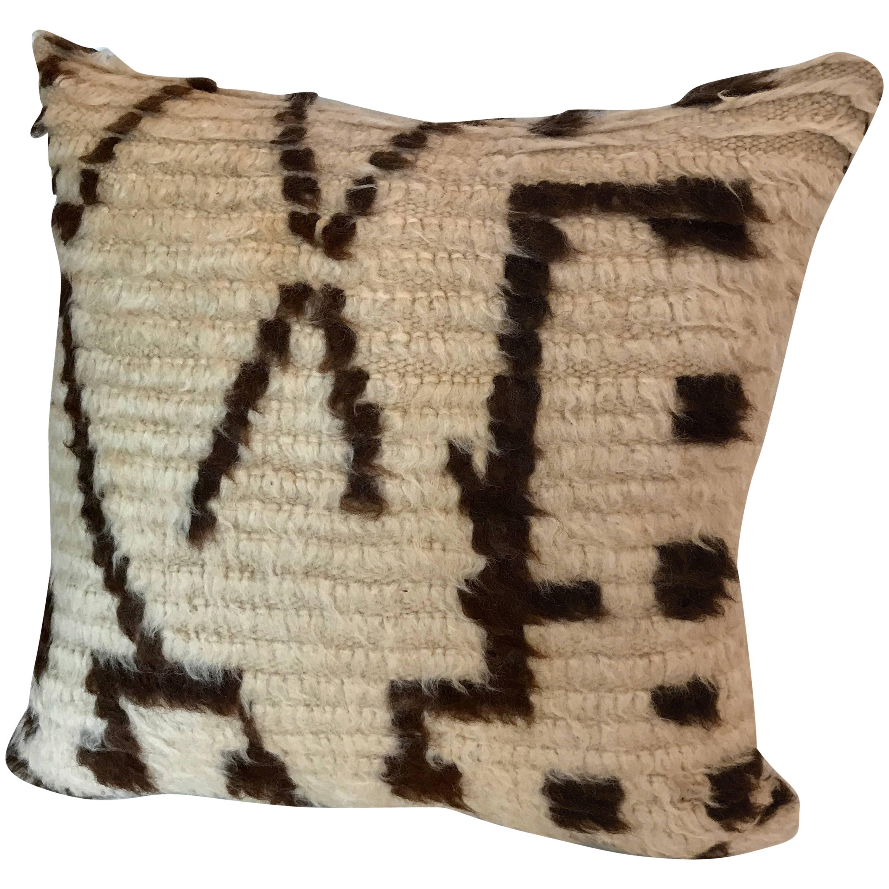 Custom Moroccan Pillow Cut from a Vintage Hand-Loomed Wool Azilal Berber Rug For Sale