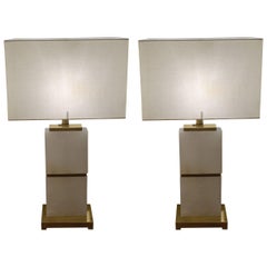 Alabaster With Brass Trim Pair of Lamps, Netherlands, Contemporary