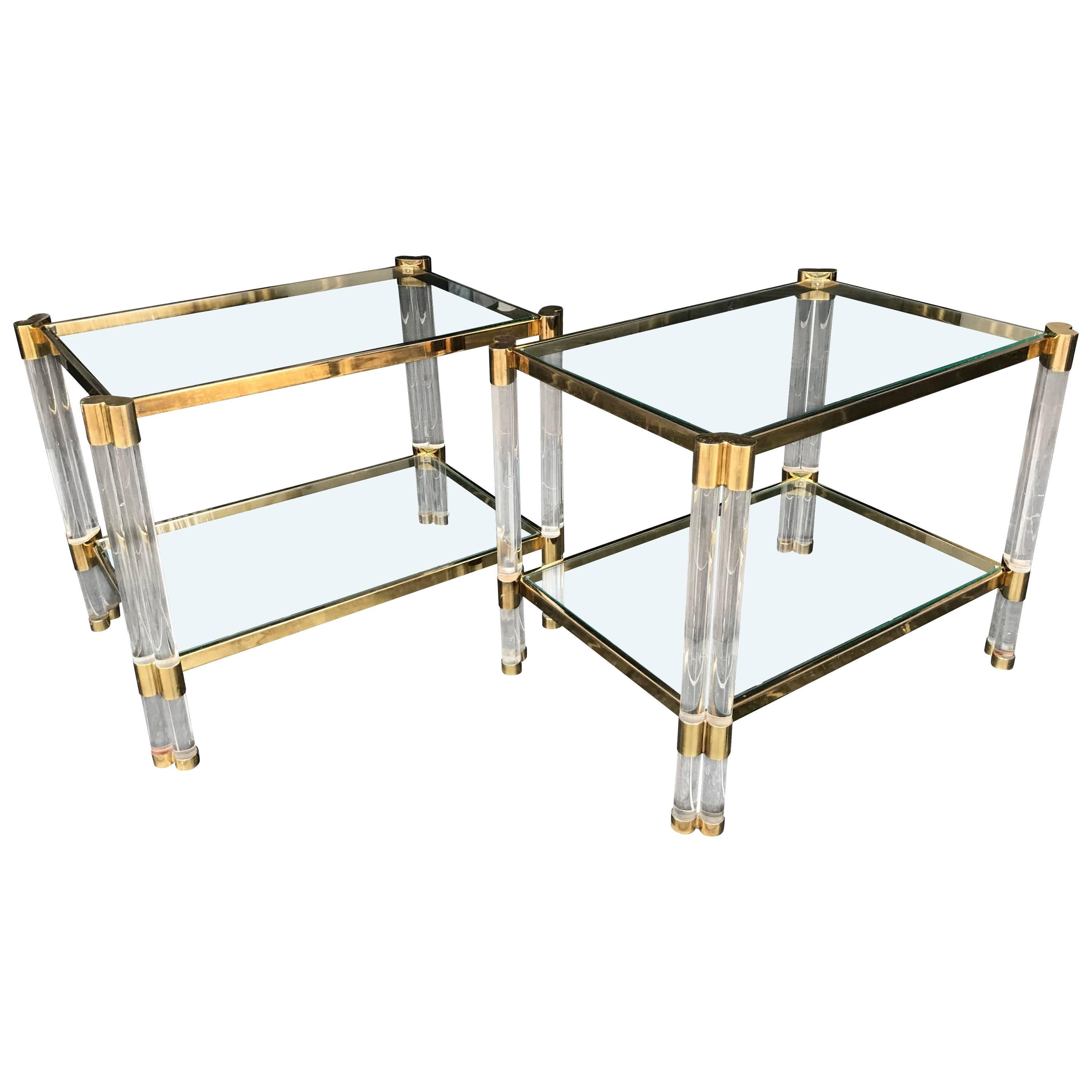 Pair of Art Deco Lucite and Gilt Metal Side Tables