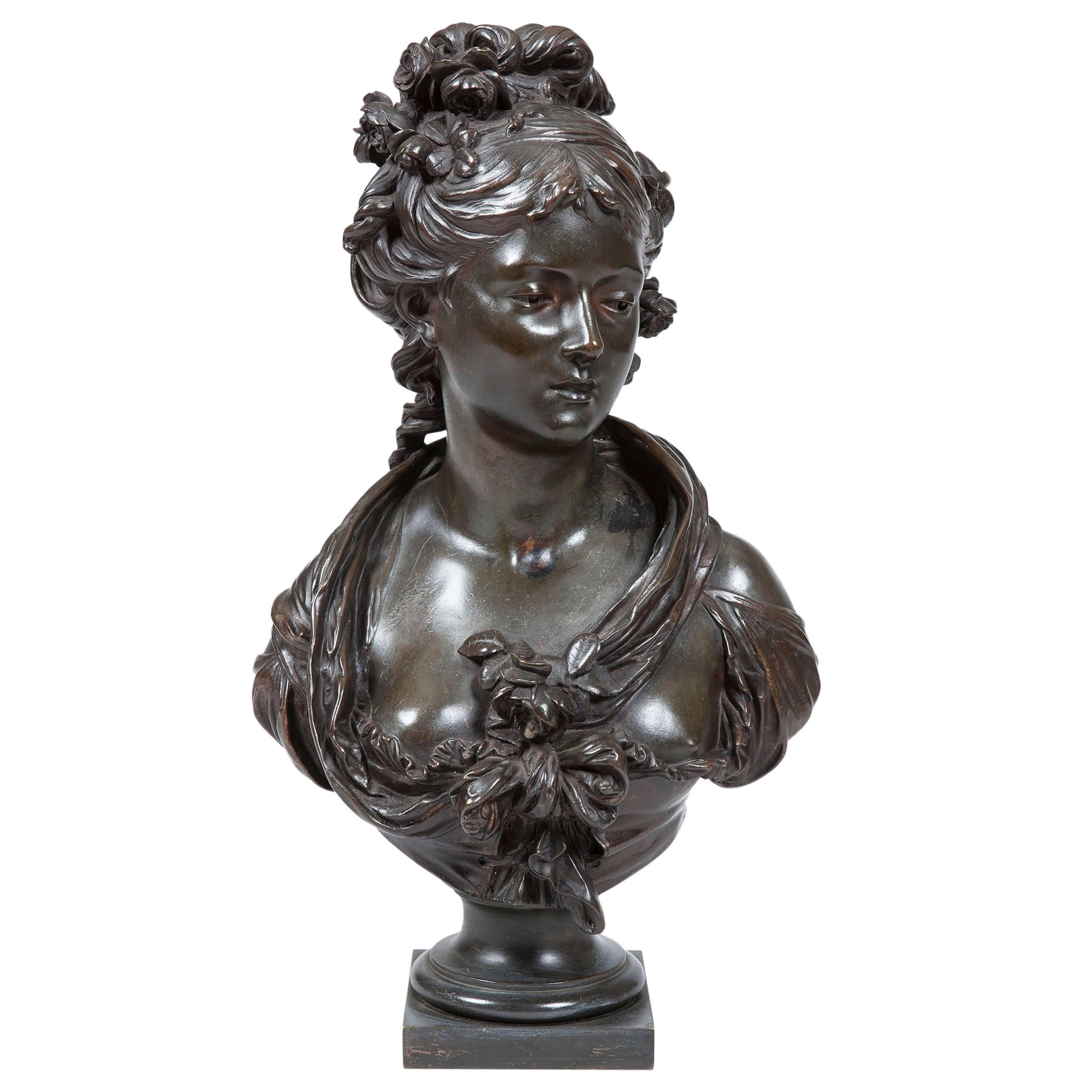 19th Century Patinated Bronze Bust of a Maiden by Jean-Louis Grégoire