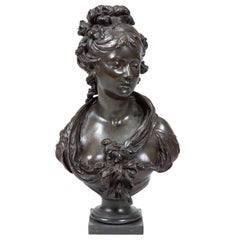 buste de jeune fille en bronze patiné du XIXe siècle par Jean-Louis Grégoire