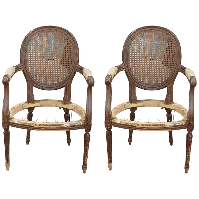 Pair Carved Mahogany CaneBack Arm Chairs at 1stdibs