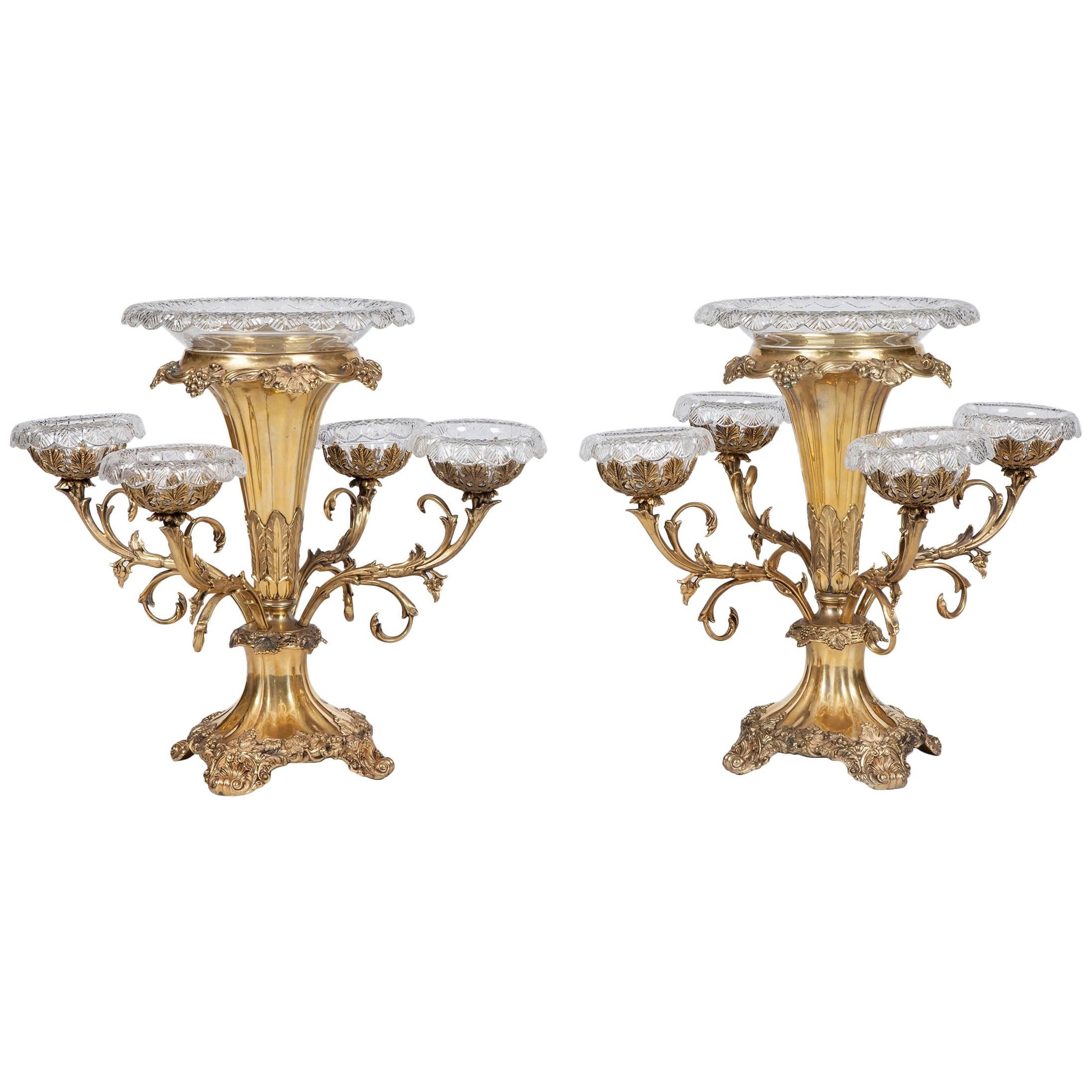 Pair of 19th Century Silver Gilt Plated Epergnes