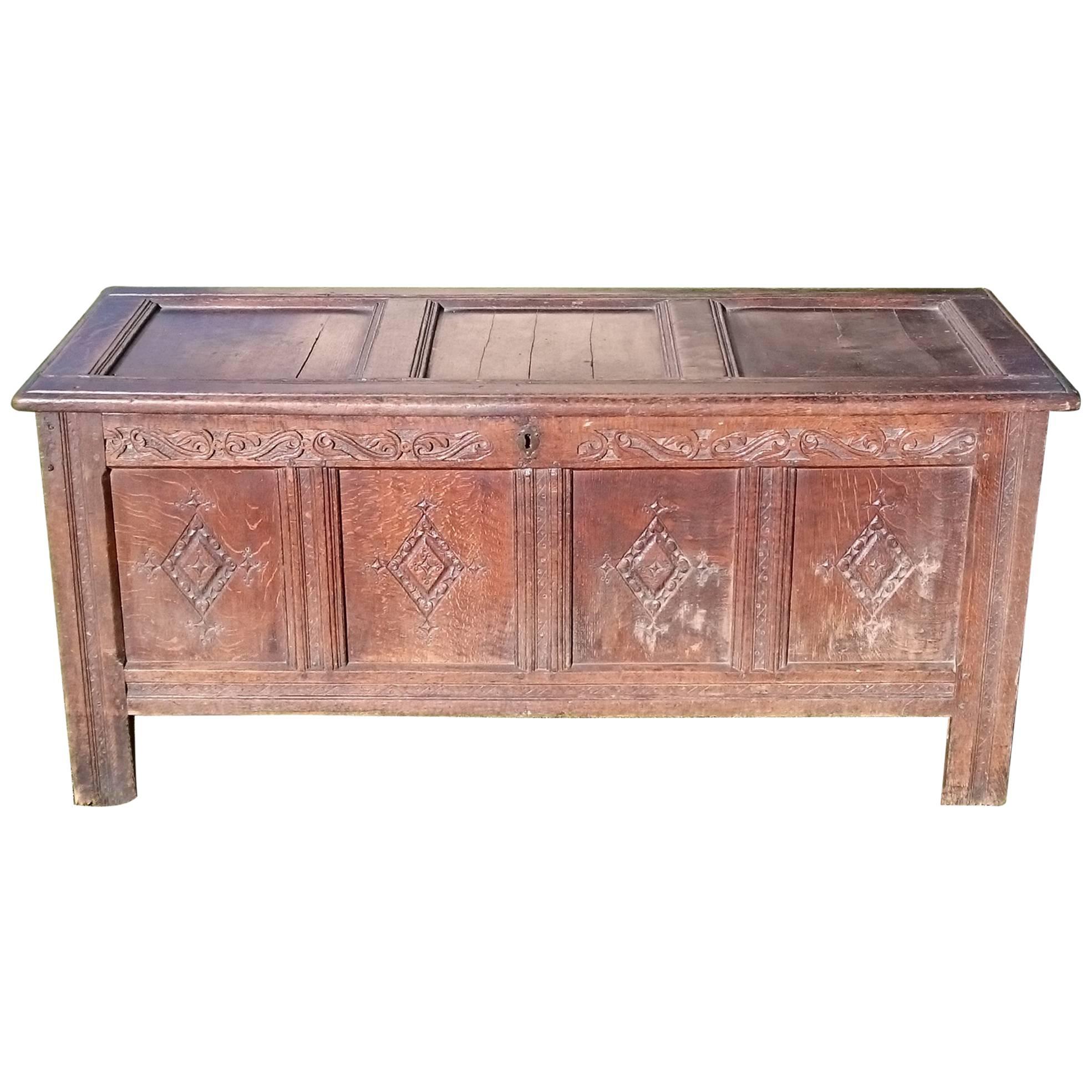 17th Century William and Mary Period Oak Antique Coffer Blanket Box For Sale