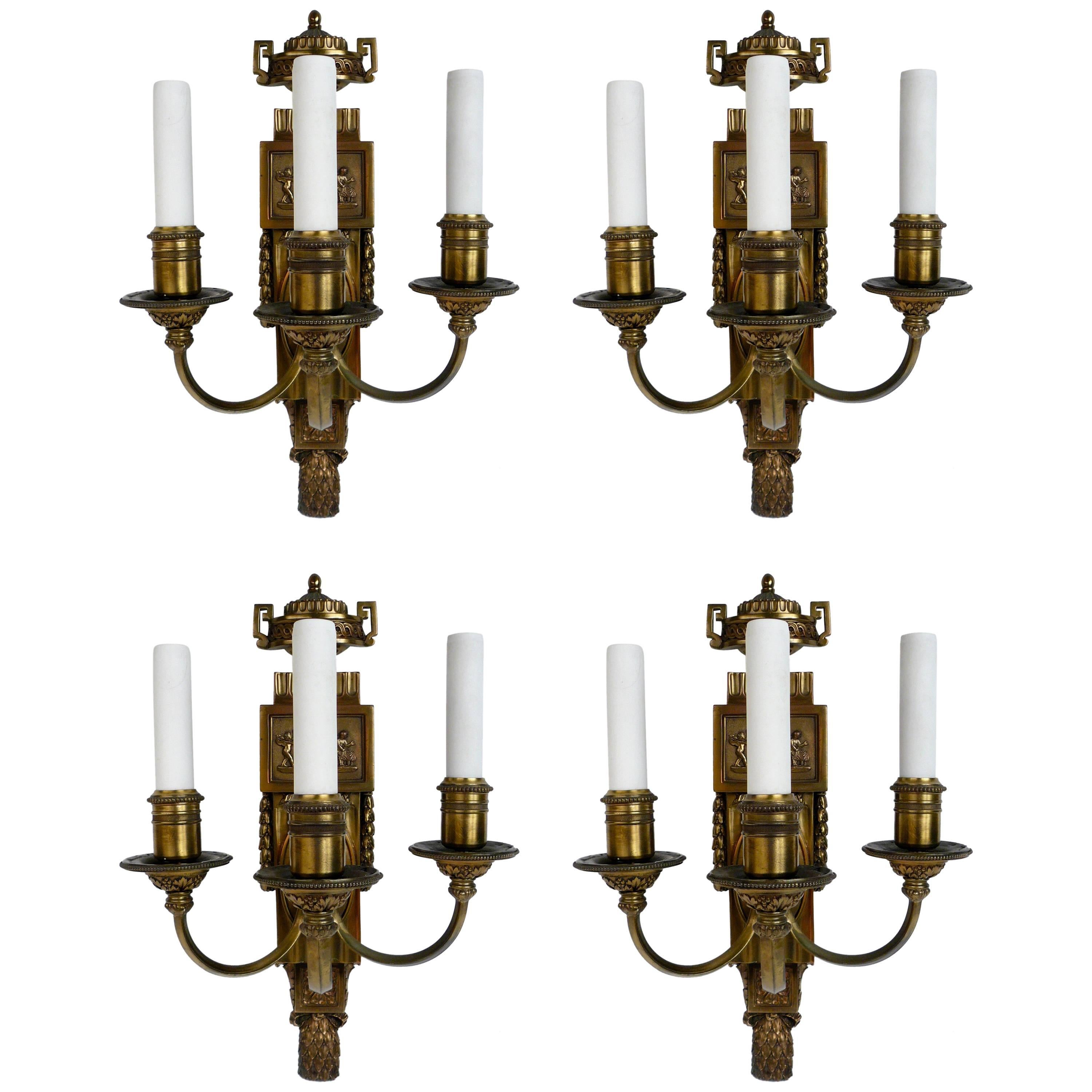 Set of Four E. F. Caldwell Neoclassical Style Bronze Sconces