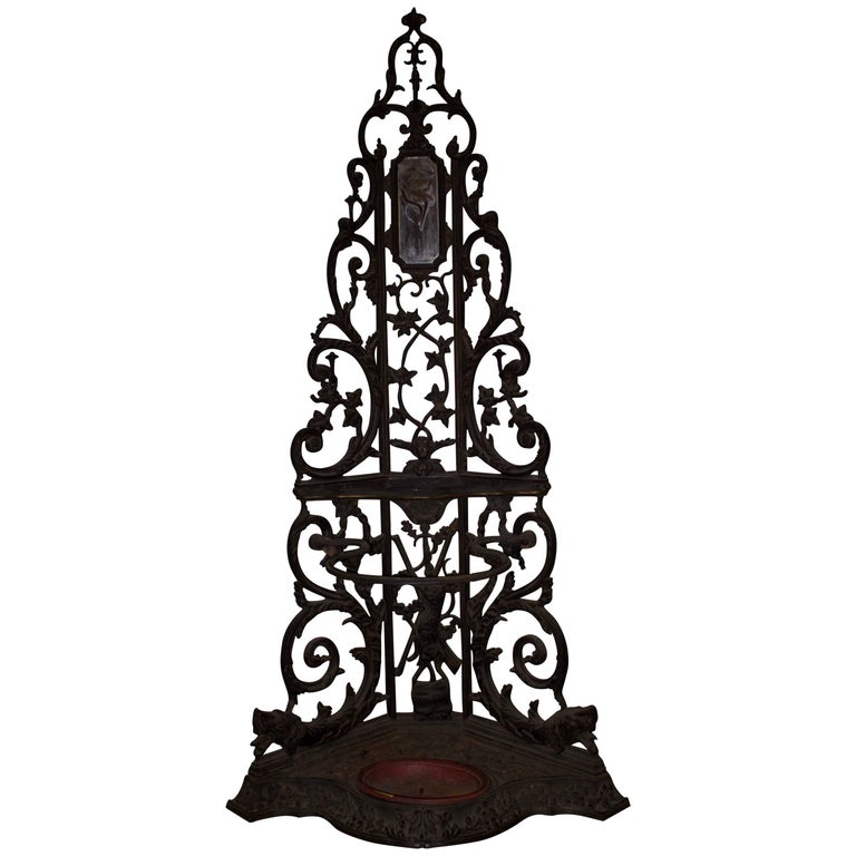 French Cast Iron Corner Portmanteau, Hall Tree with a Hunt Motif For ...