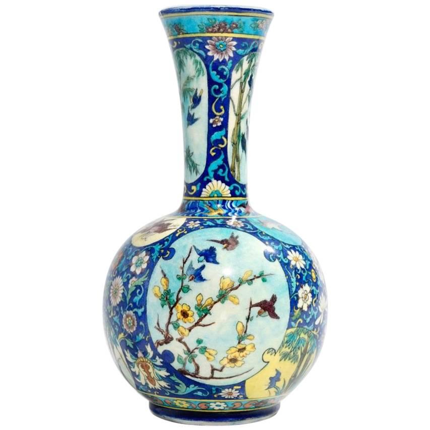 Theodore Deck, Japonisme Polychromed Faience Baluster Vase