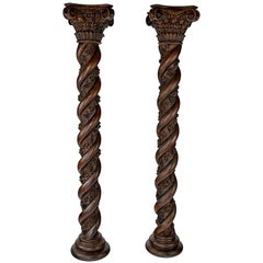 Magnificent Pair of Victorian Twisted Carved Corinthian Columns