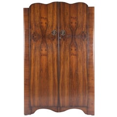English Mid-Century Modern Deco Armoire Wardrobe Cabinet with Bookmatch Veneer