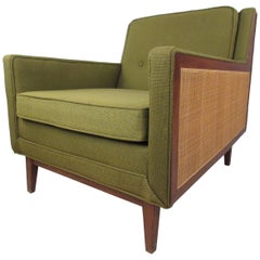 Mid-Century Modern Upholstery and Cane Armchair