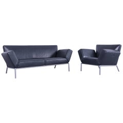 COR Designer Sofa Set Anthracite Grey Leather Couch and Armchair Made in Germany