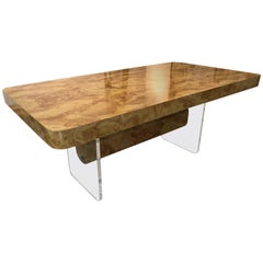 Faux Burl Wood and Lucite Dining Table