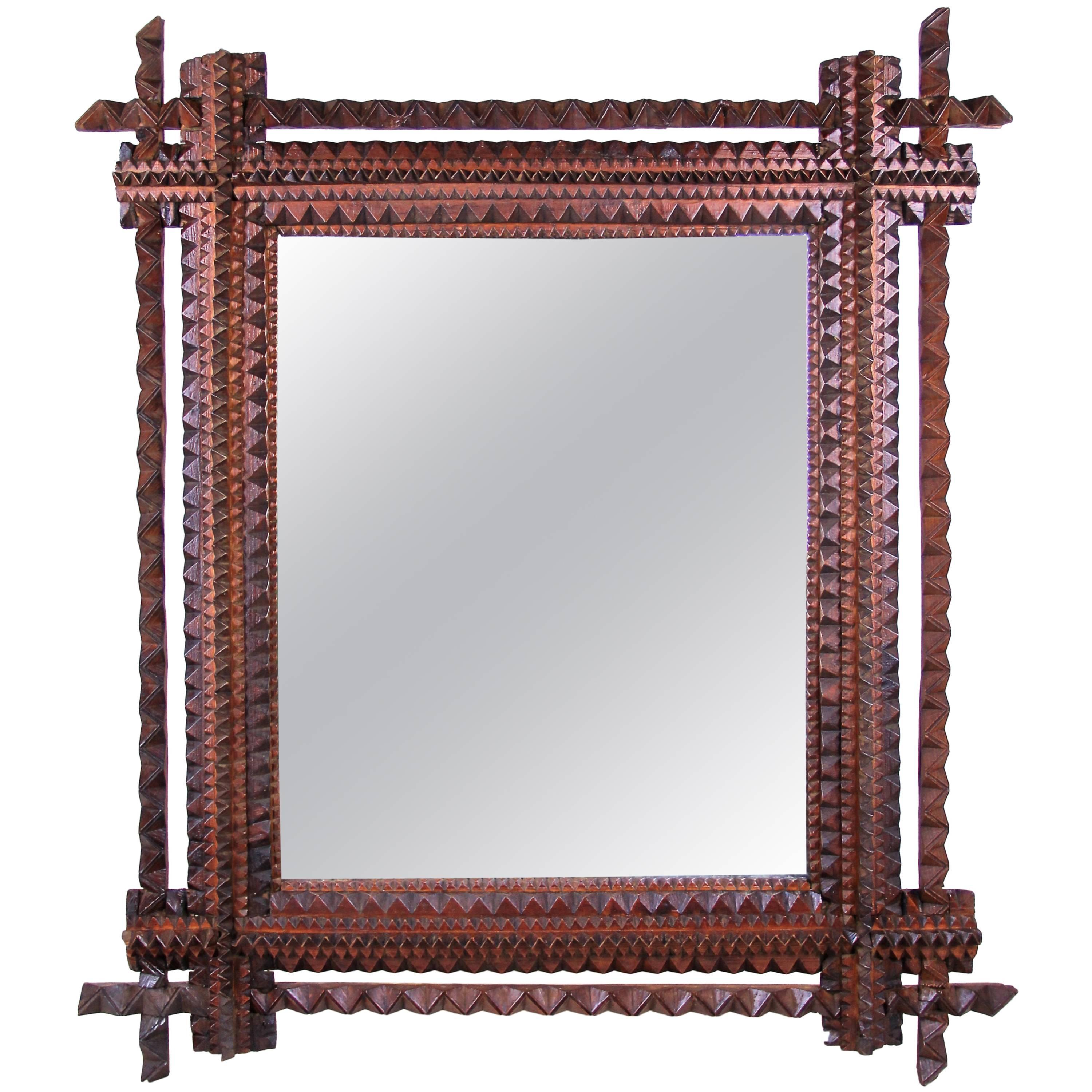 Rustic Tramp Art Mirror, Austria, circa 1890