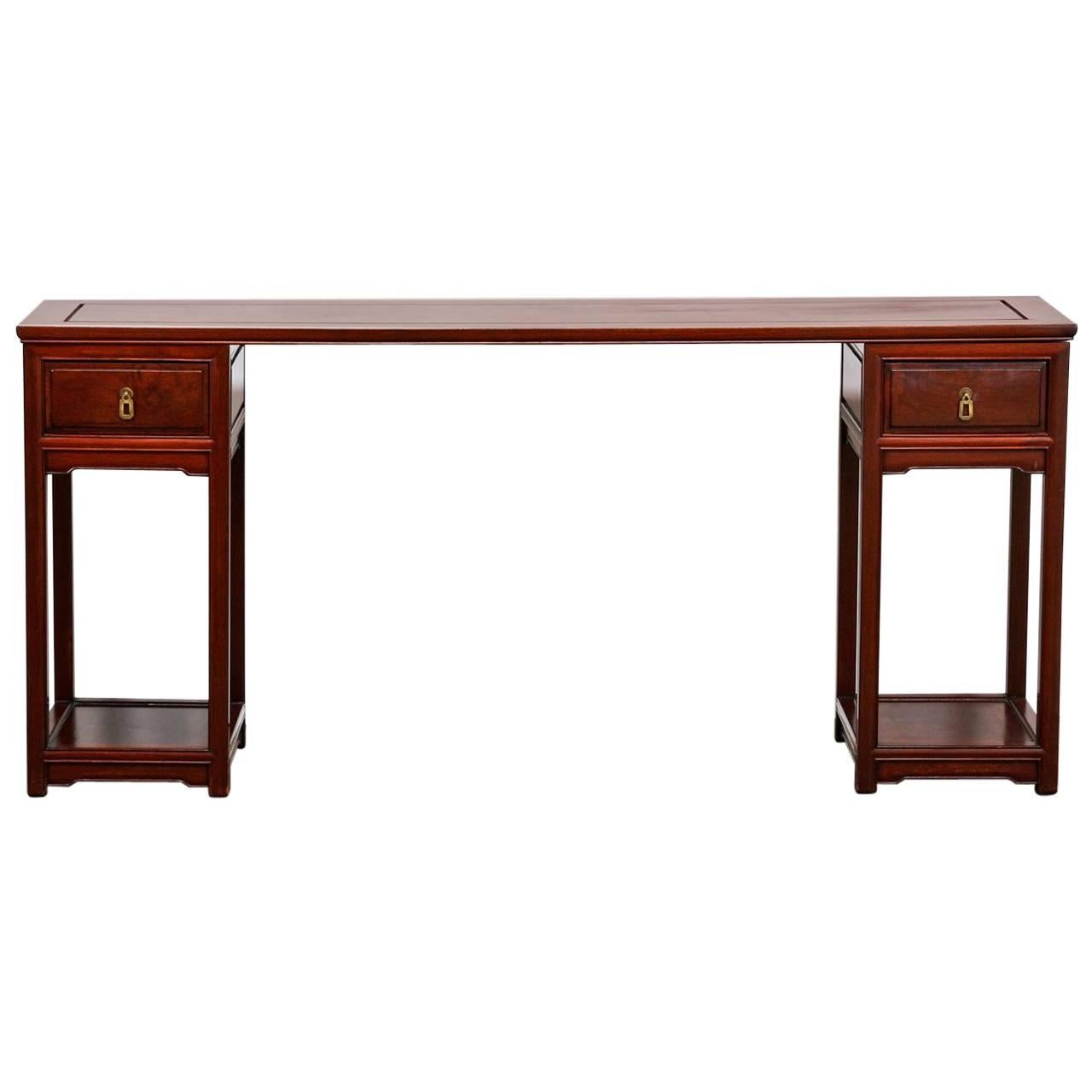 Midcentury Chinese Rosewood Three Part Pedestal Desk